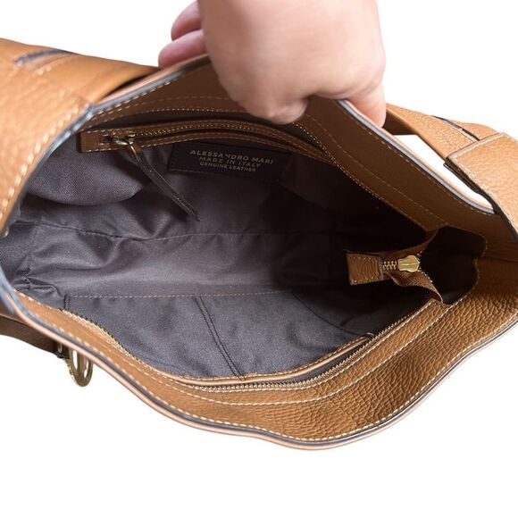 Alessandro Mari Genuine Leather Tan Crossbody Shoulder Bag - Picture 8 of 9